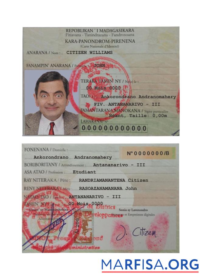 Realistic Madagascar ID Card sample